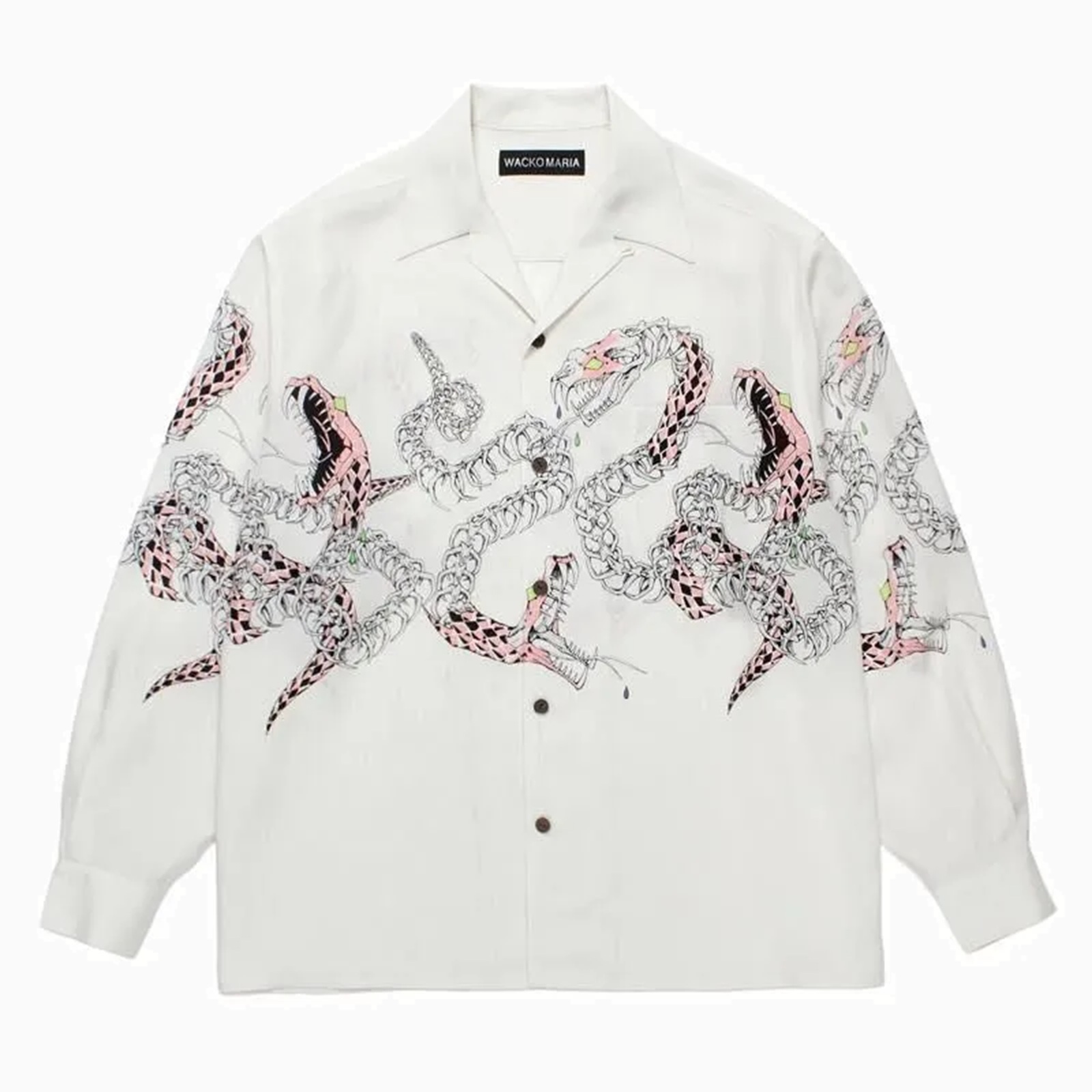 WACKO MARIA SNAKE HAWAIIAN SHIRT L/S - WHITE PRE ORDER ITEM (預訂中)