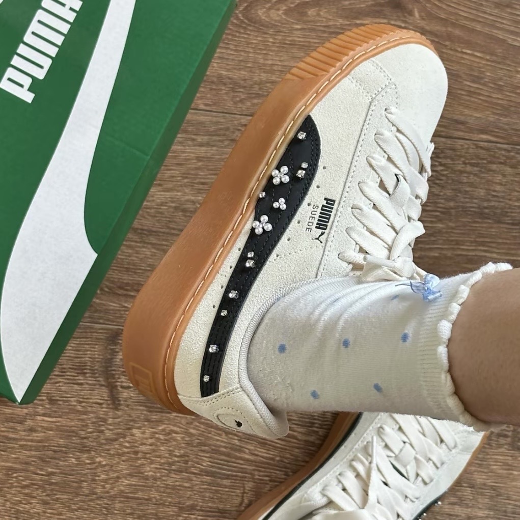 PUMA SUEDE PLATFORM 杏仁焦糖 串珠 小花 厚底增高 休閒穿搭 女鞋 400832-02