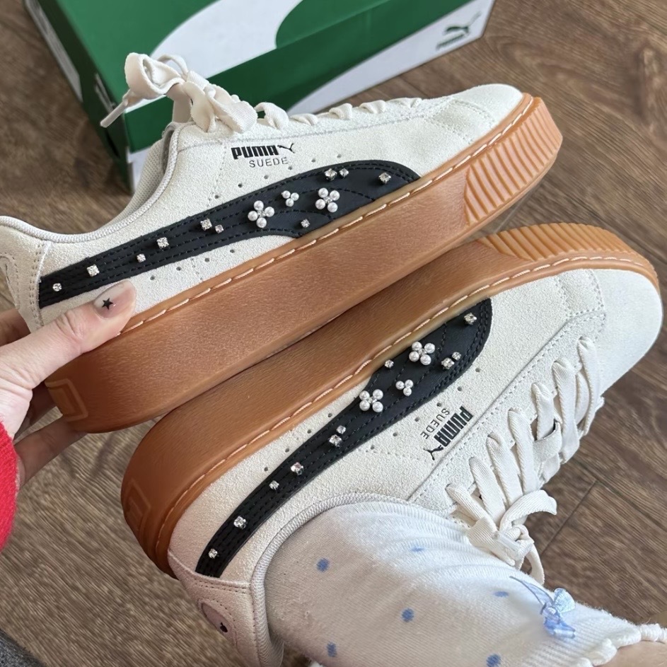 PUMA SUEDE PLATFORM 杏仁焦糖 串珠 小花 厚底增高 休閒穿搭 女鞋 400832-02