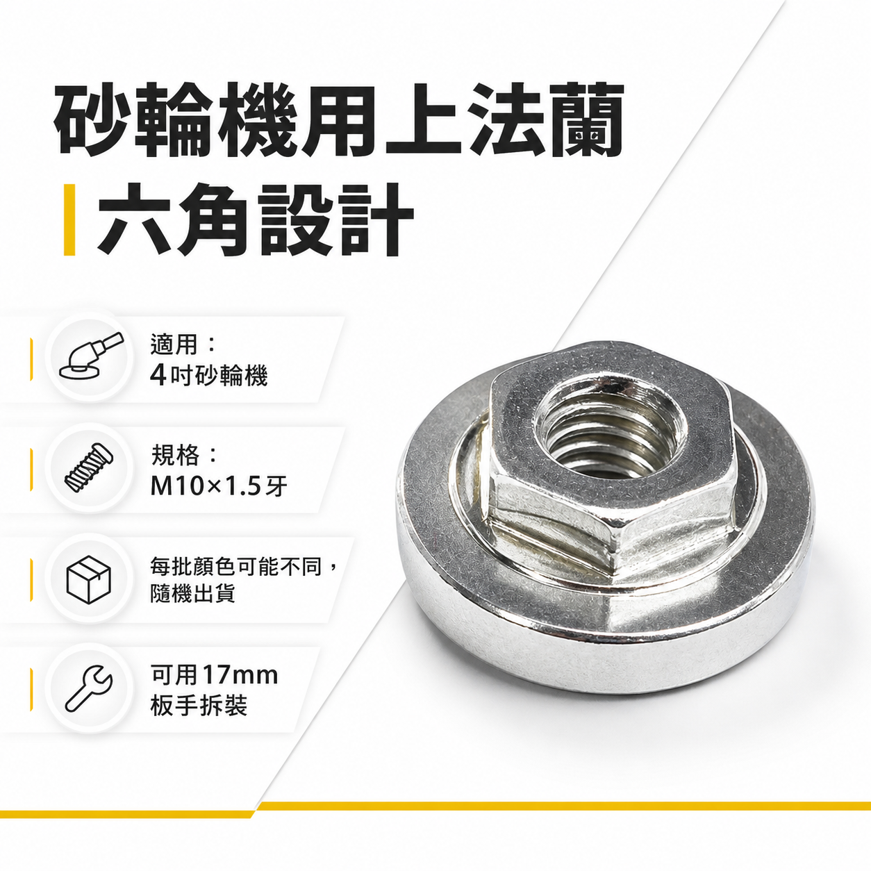 M10牙砂輪機用六角設計上法蘭｜建議搭配17mm扳手 砂輪機用螺母 鎖蓋 六角設計螺帽 轉換模組｜RE01
