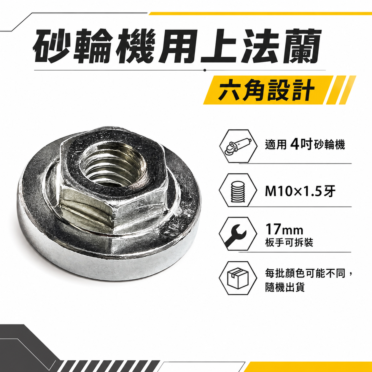 M10牙砂輪機用六角設計上法蘭｜建議搭配17mm扳手 砂輪機用螺母 鎖蓋 六角設計螺帽 轉換模組｜RE01
