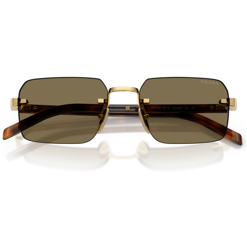 【PRADA】SPR D55S 5AK90F-55mm 方形無框太陽眼鏡(金色|淺啡色)
