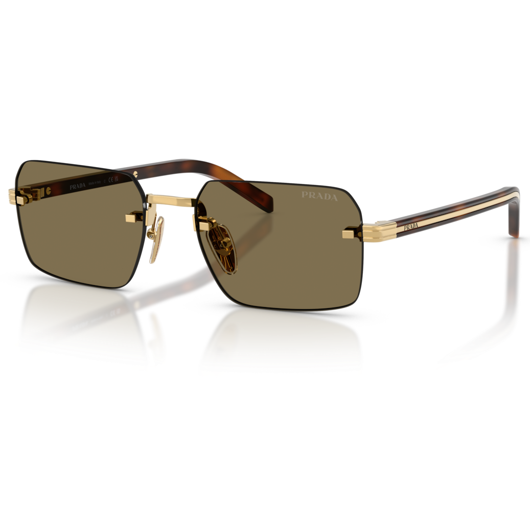 【PRADA】SPR D55S 5AK90F-55mm 方形無框太陽眼鏡(金色|淺啡色)