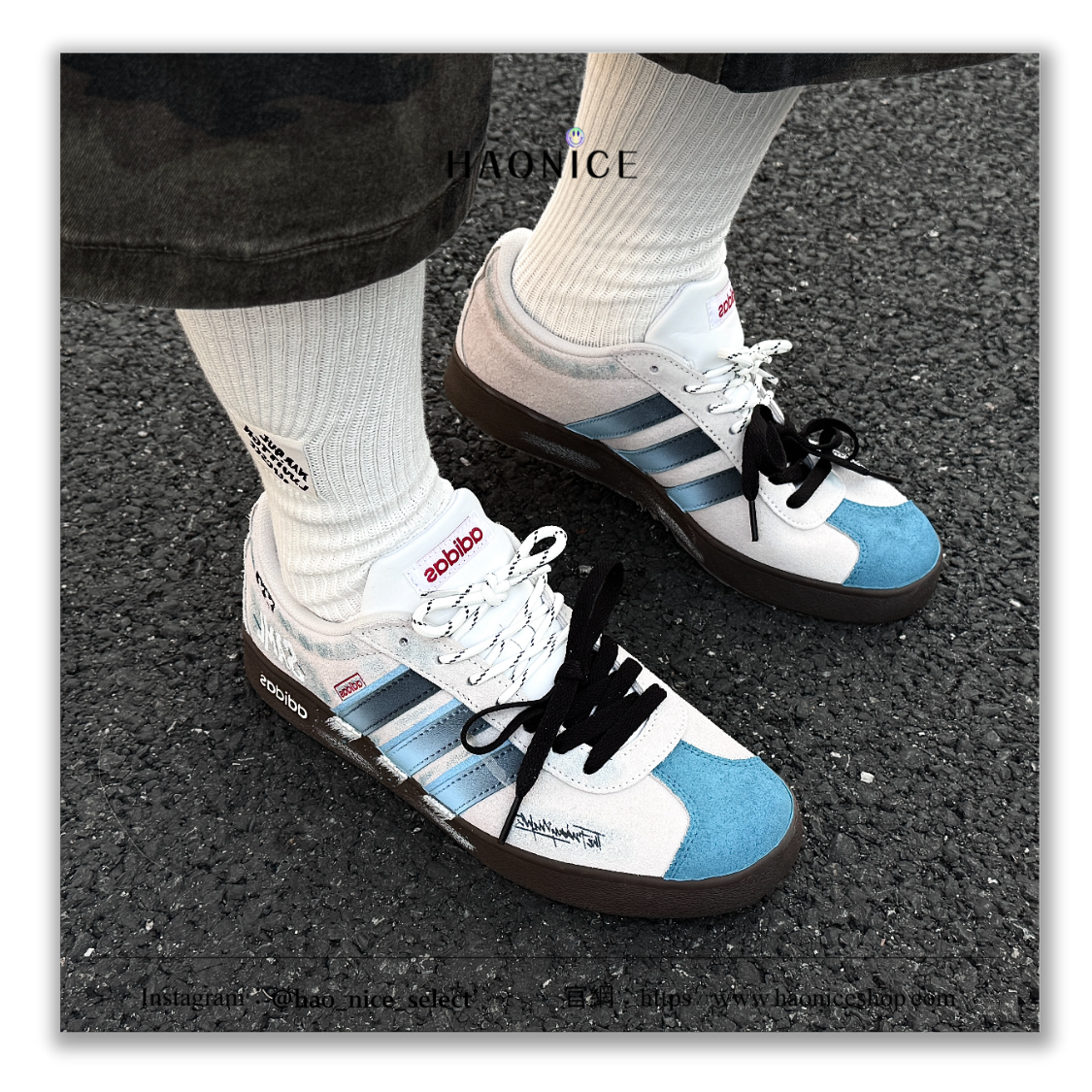 【HAO NICE】客製🎨adidas VL Court 2.0⚡️丹寧風 翻毛皮 藍灰 板鞋 休閒鞋 假一賠十 配合legit 驗貨