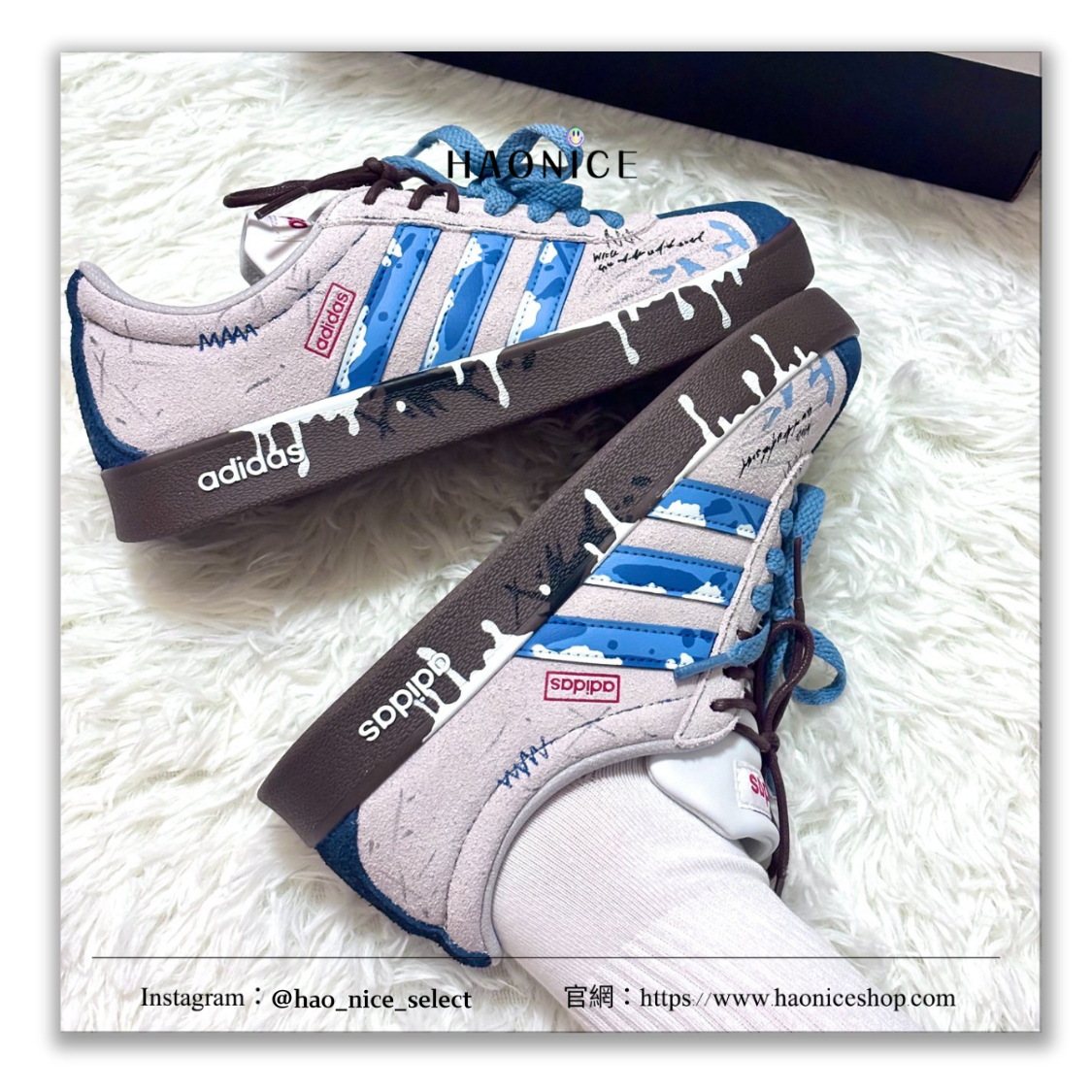 【HAO NICE】客製🎨adidas VL Court 2.0⚡️富士山下 融雪 藍白 板鞋 德訓鞋 假一賠十 配合legit 驗貨