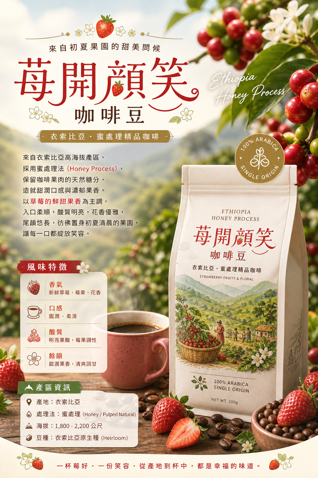 衣索比亞苺開顏笑（草莓蜜處理）咖啡豆買一送一
