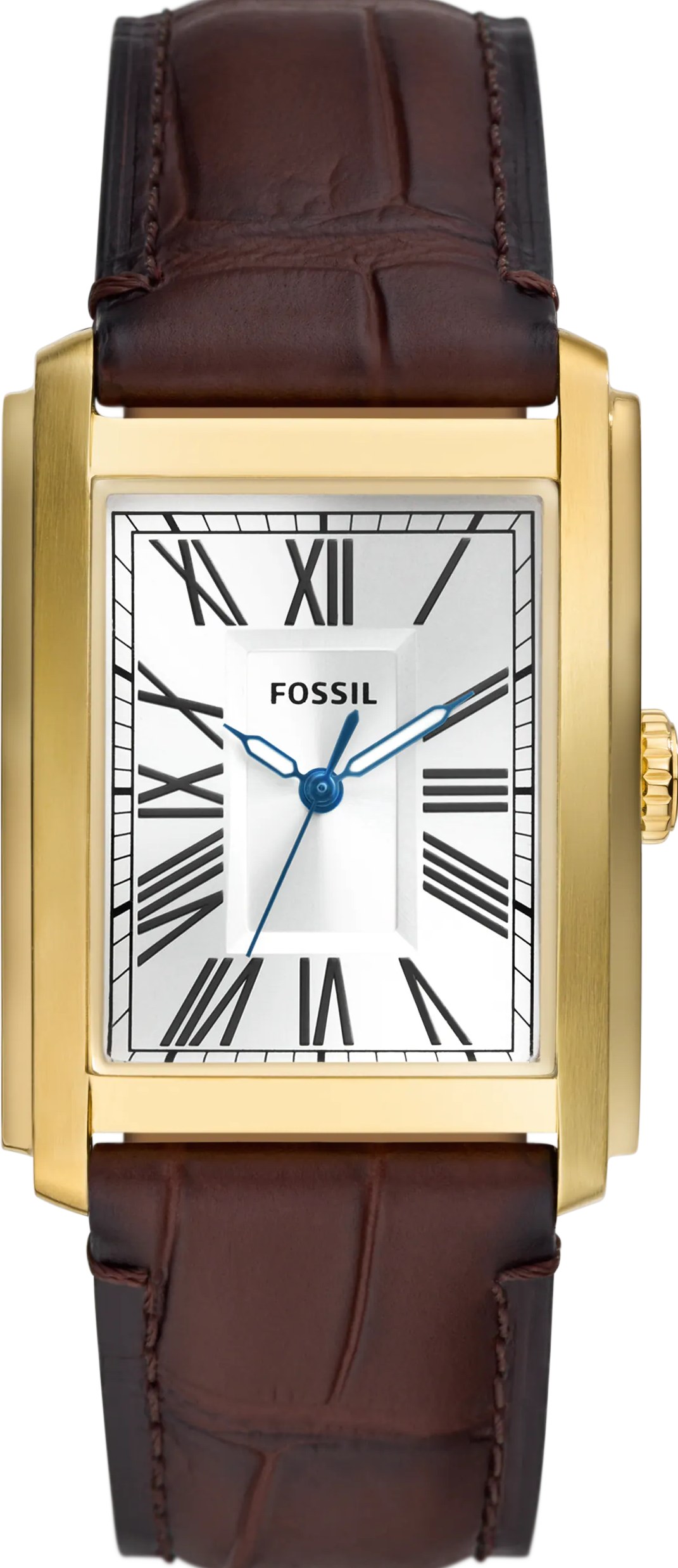萬年鐘錶 - Fossil  復刻經典男錶 羅馬數字方形皮革男錶 FS6011 錶徑30MM