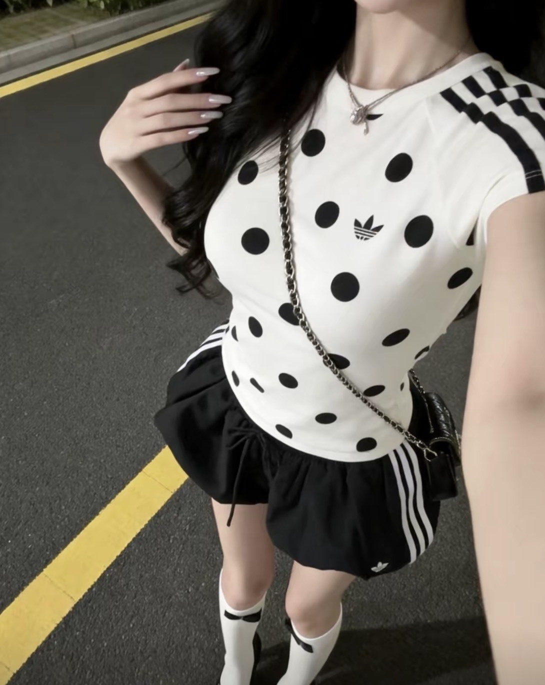 <波點狂熱🔥> Adidas Originals波點修身短T 白/藍