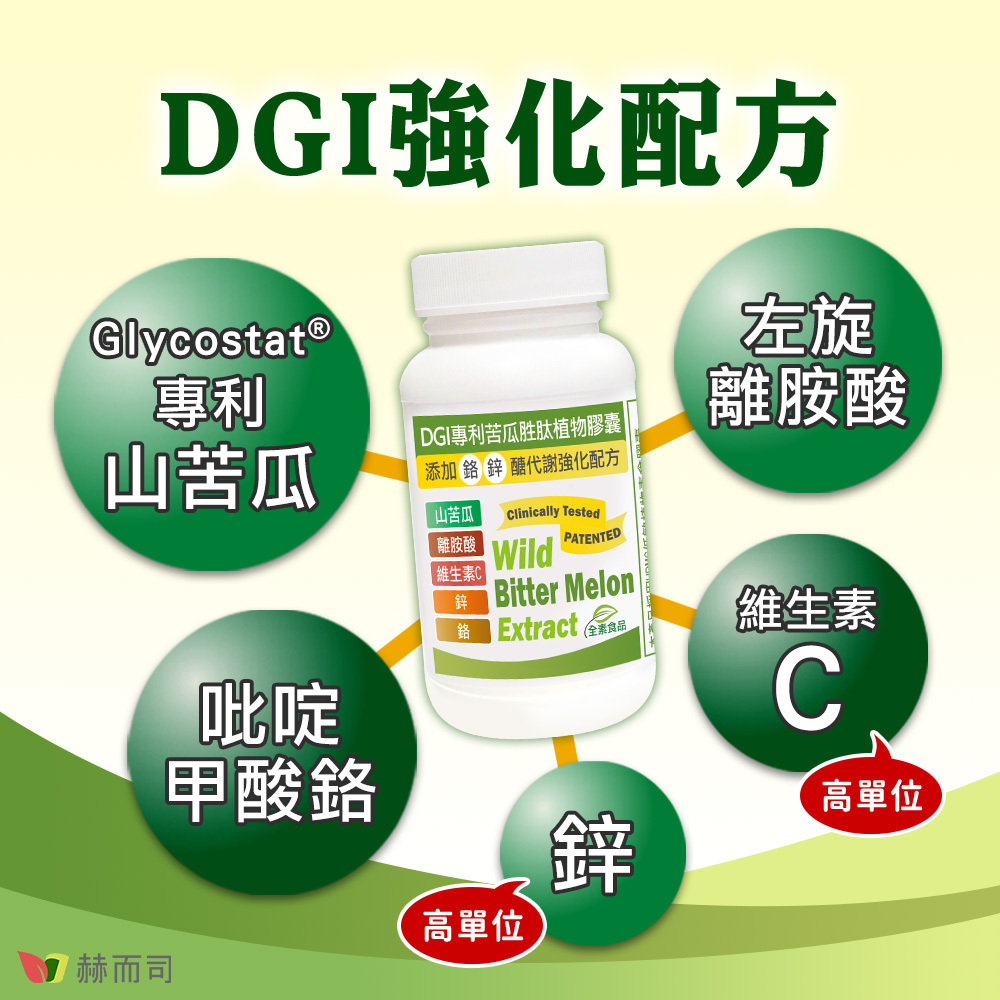 苦瓜胜肽推薦 DGI配方！赫而司DGI專利苦瓜胜肽含有專利山苦瓜、左旋離胺酸、吡啶甲酸鉻、高單位活力鋅/維生素C