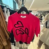 [S] DKNY HOT PINK/BLACK SHORT SLEEVE GRAFFITI HEART SWEATER, P6ASCB97-HKB (SD1889)