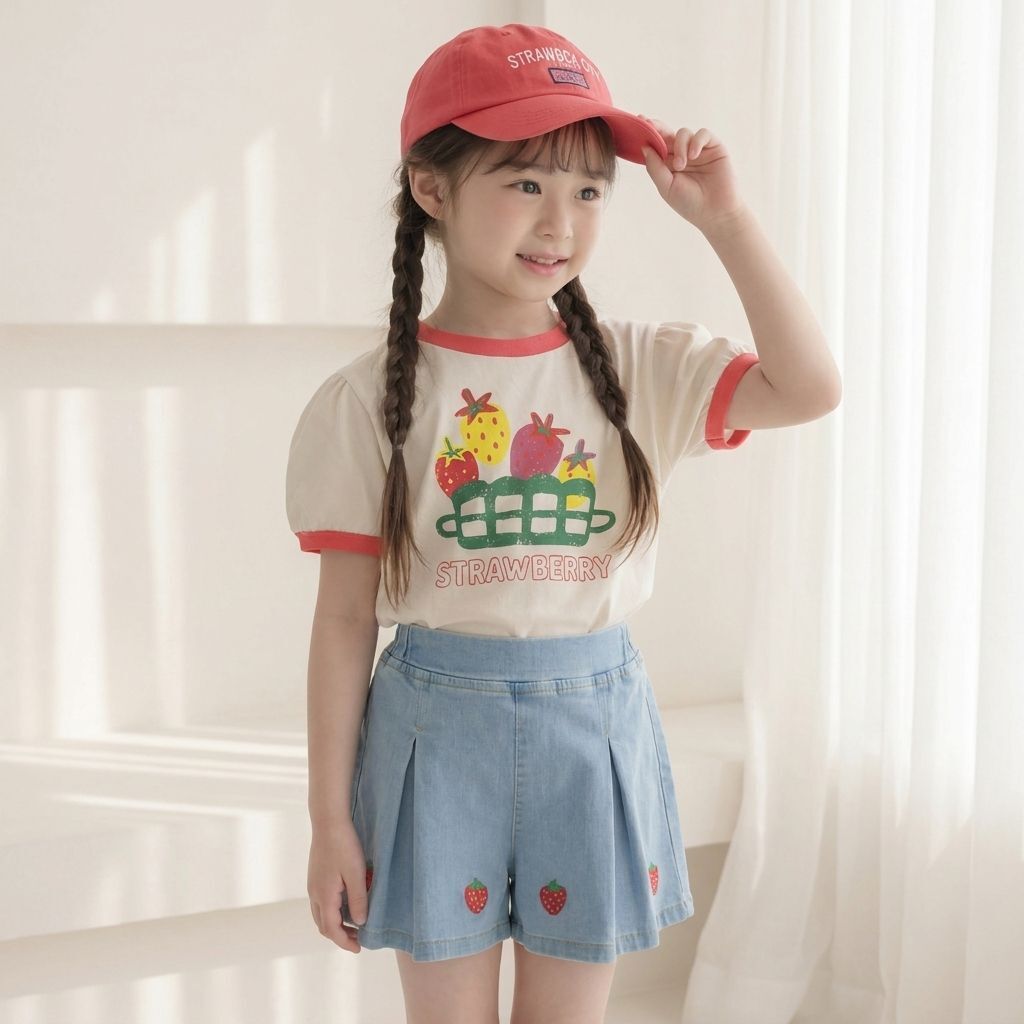 正韓夏Orangemom 兩色草莓籃上衣