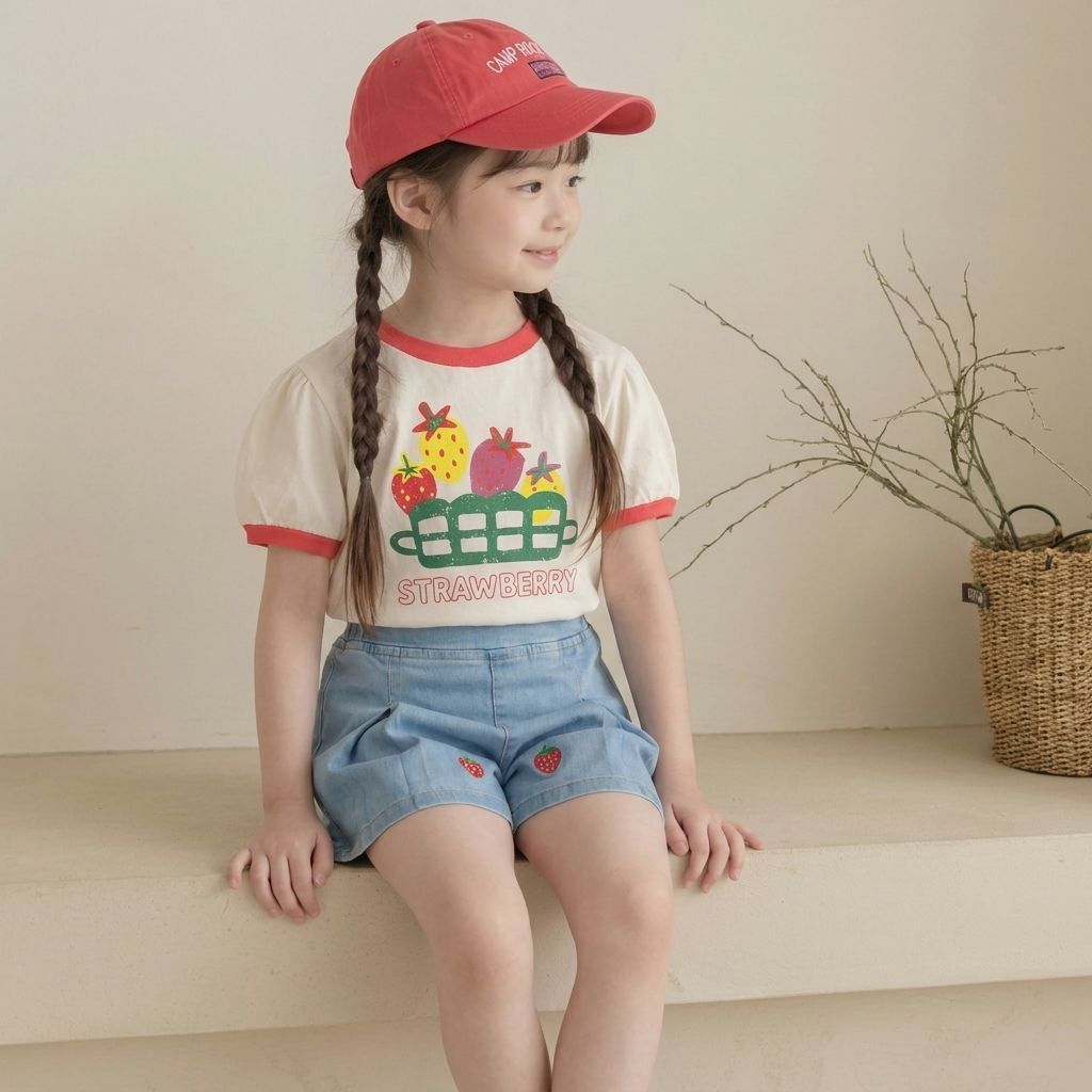 正韓夏Orangemom 兩色草莓籃上衣