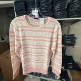 [S] DKNY IVORY/PEACH SPRITZ LOGO POINTELLE STRIPED SWEATER, DJ6R0247-CSC (SD1891)