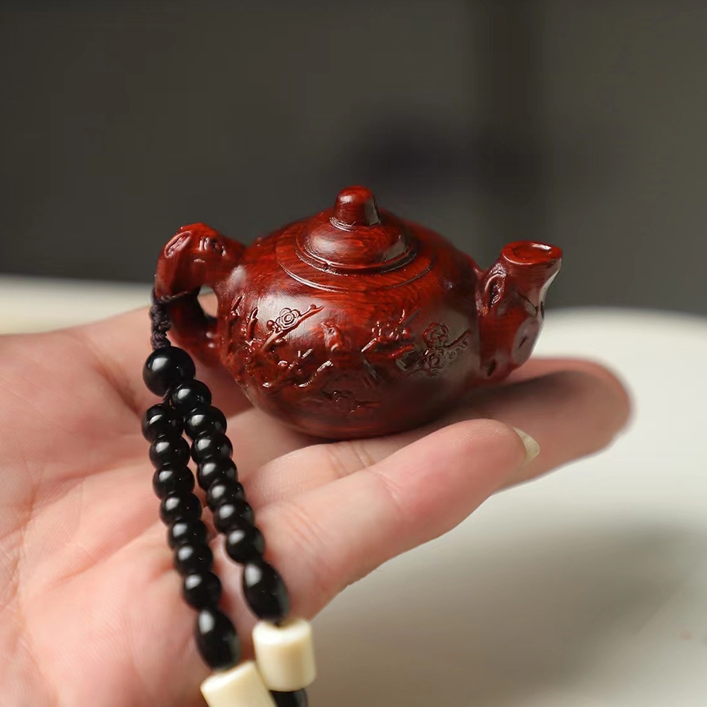 小葉紫檀吊墜 茶壺吊飾 把把壺掛件 小擺件 木雕飾品 鑰匙掛飾 雕刻吊墜 小茶壺手把件 珠鏈掛飾 飾品 禮物 109