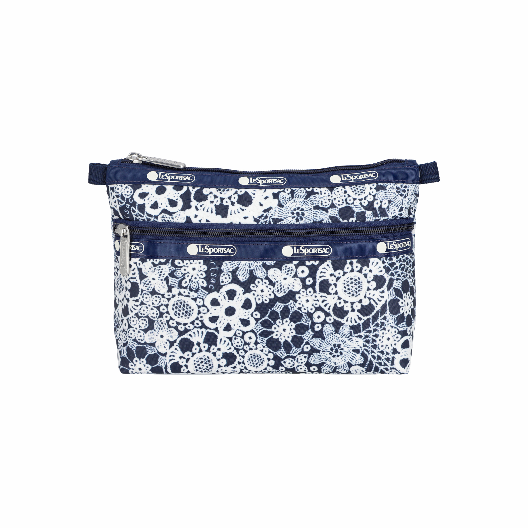 雙層化妝袋 (FLORAL LACE NAVY)