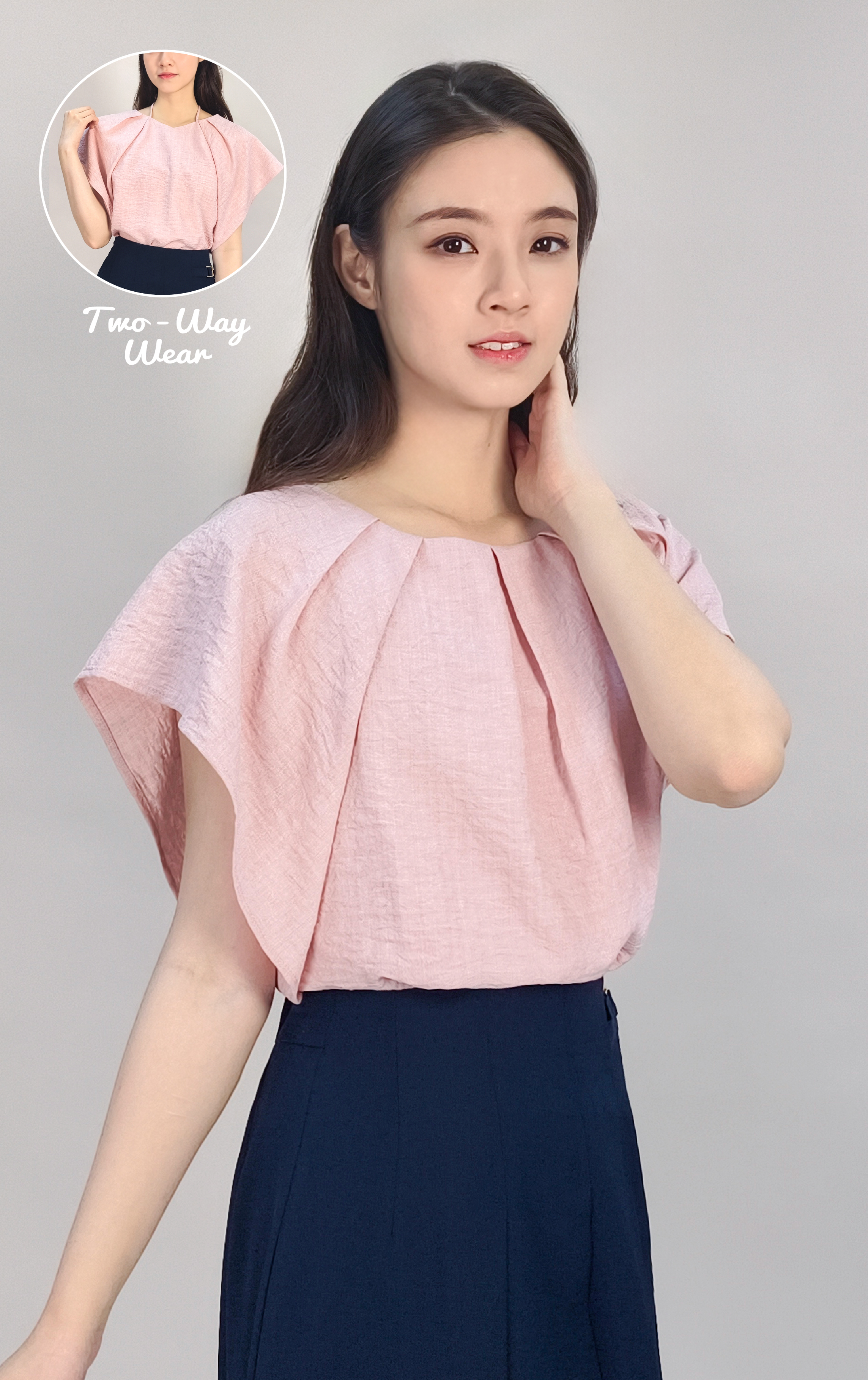 Crew Neck Pleated Drop Shoulder Top SH0405