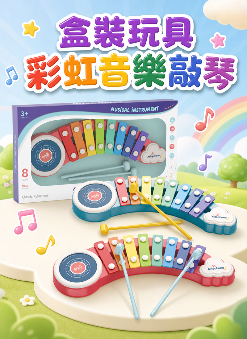 盒裝玩具彩虹音樂敲琴 P552834