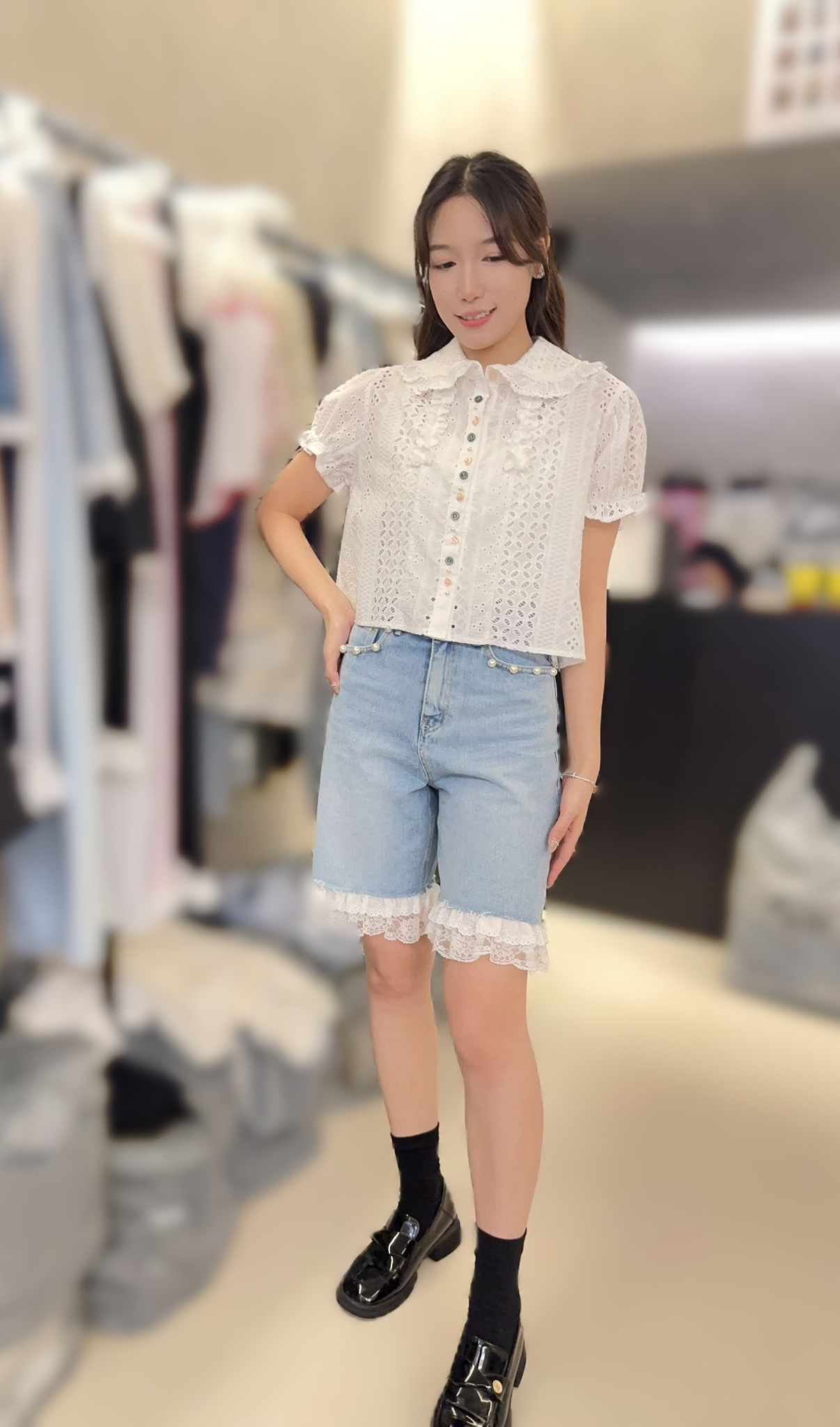 MP64  lace短牛仔褲 S腰 28 hip 40 長21 M腰  30 hip 41 長21 L腰 32hip 42長 21$559[一口價]