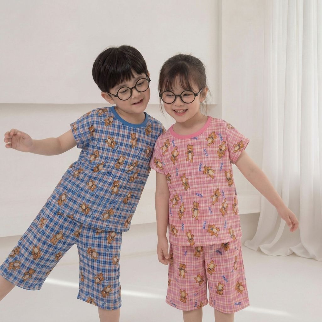 正韓夏Orangemom 兩色格子熊上衣