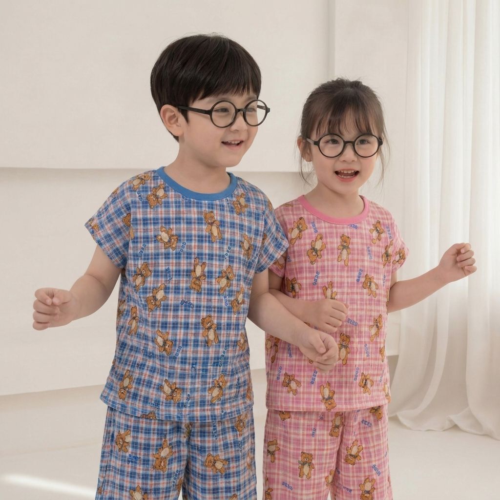 正韓夏Orangemom 兩色格子熊上衣