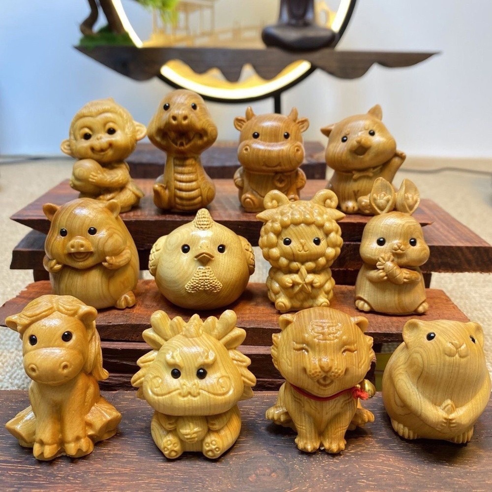 擺件 十二生肖擺件 檀木擺件 木雕 裝飾品 桌面擺設 客廳擺件 居家裝飾 風水擺件 本命年 生肖守護神 雕刻擺設 334