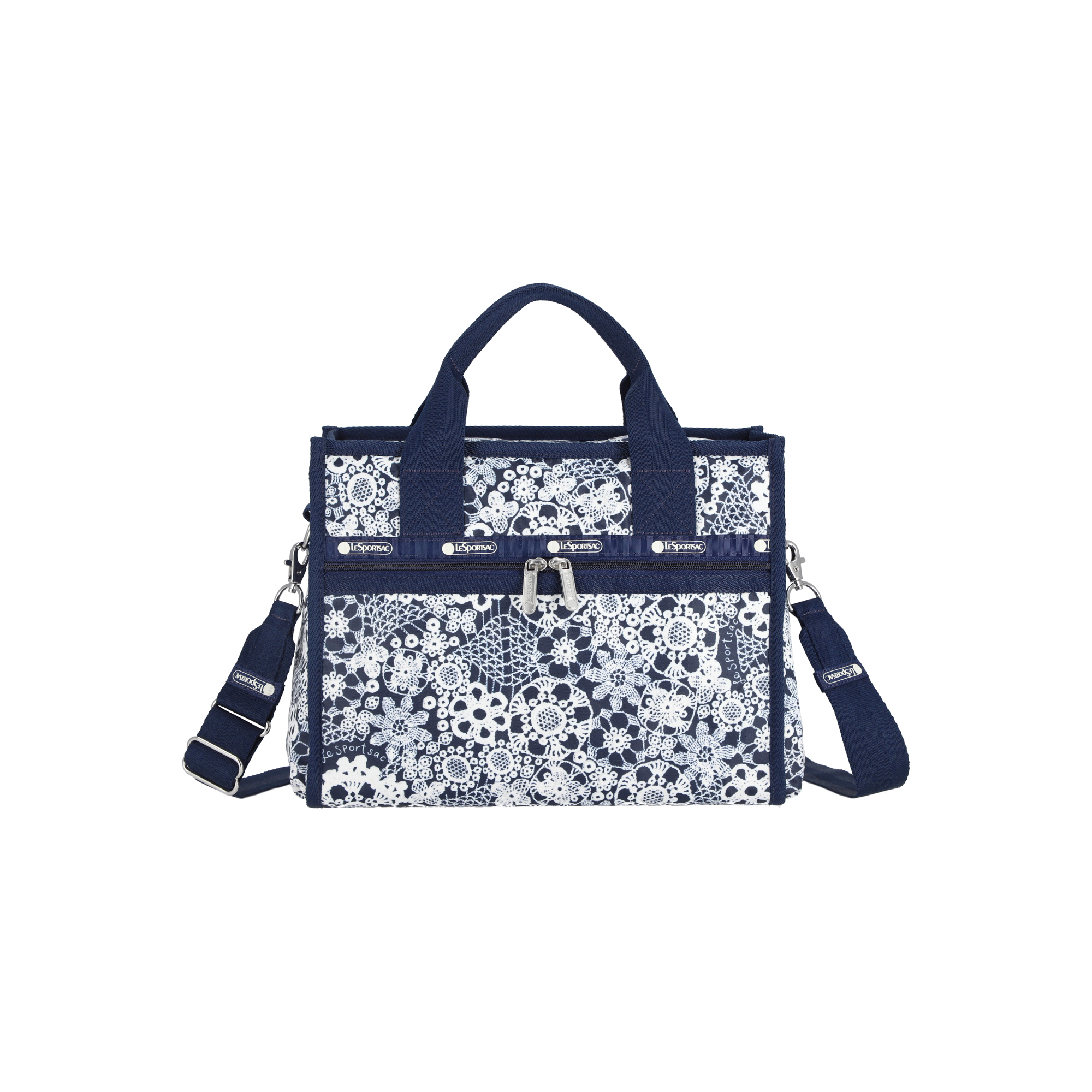 寬底斜背手提兩用包 (FLORAL LACE NAVY)