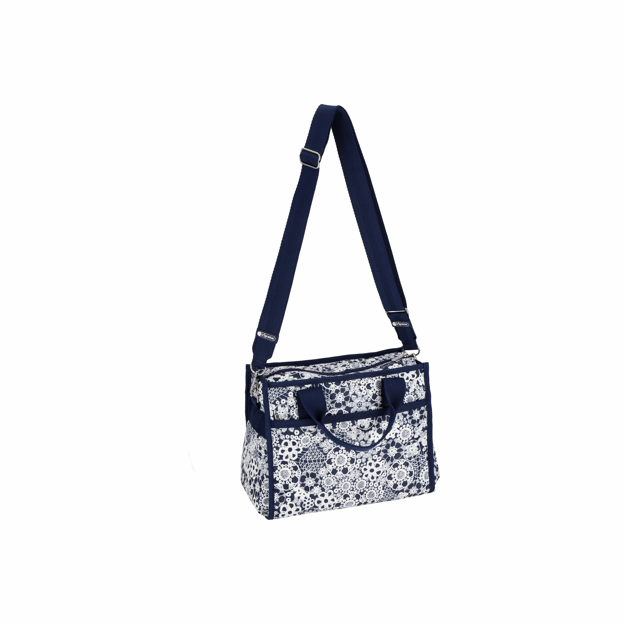 寬底斜背手提兩用包 (FLORAL LACE NAVY)