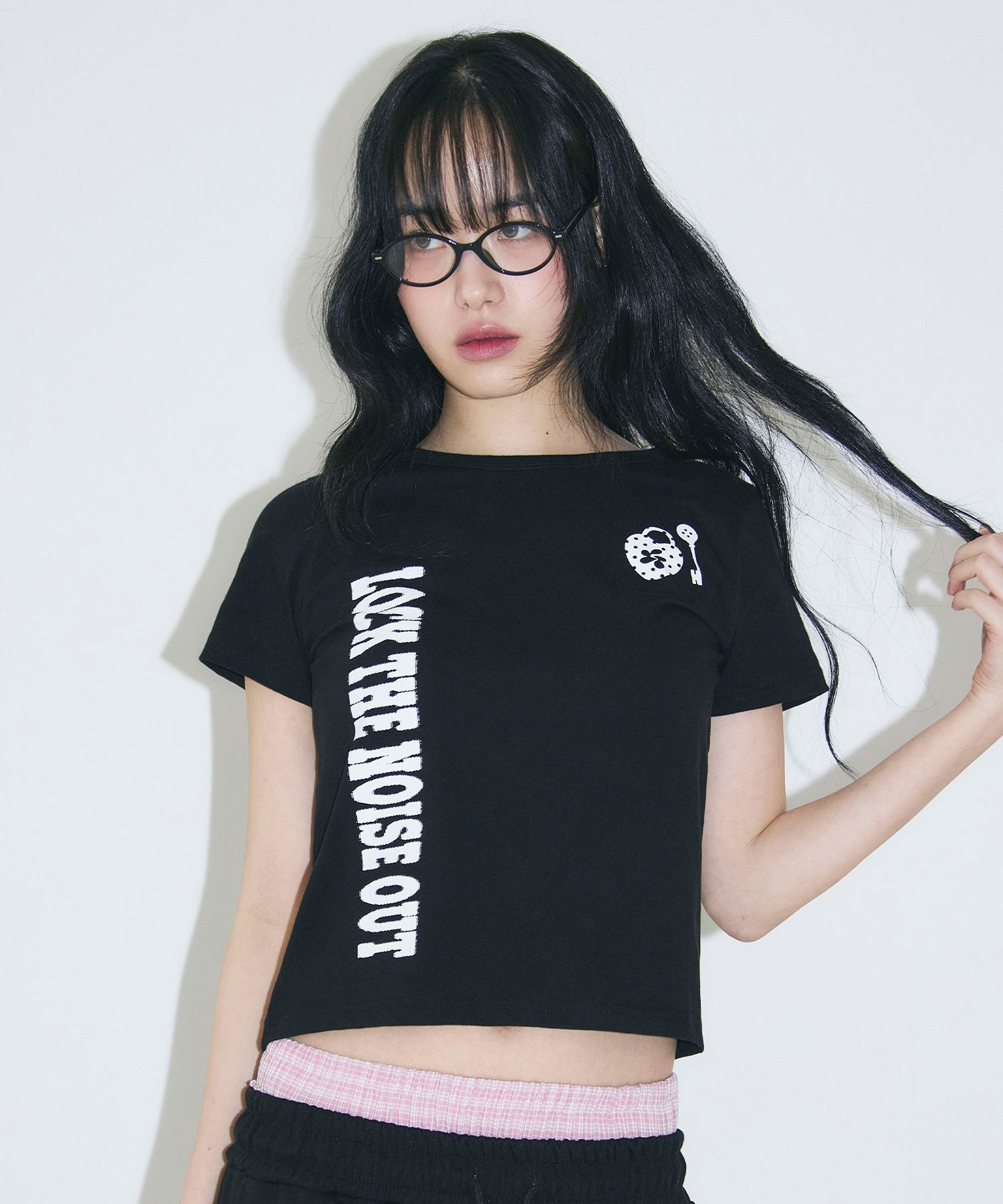 SLEEKGLOW 寬版半截短版T恤 黑色 SGBF14HT001-2