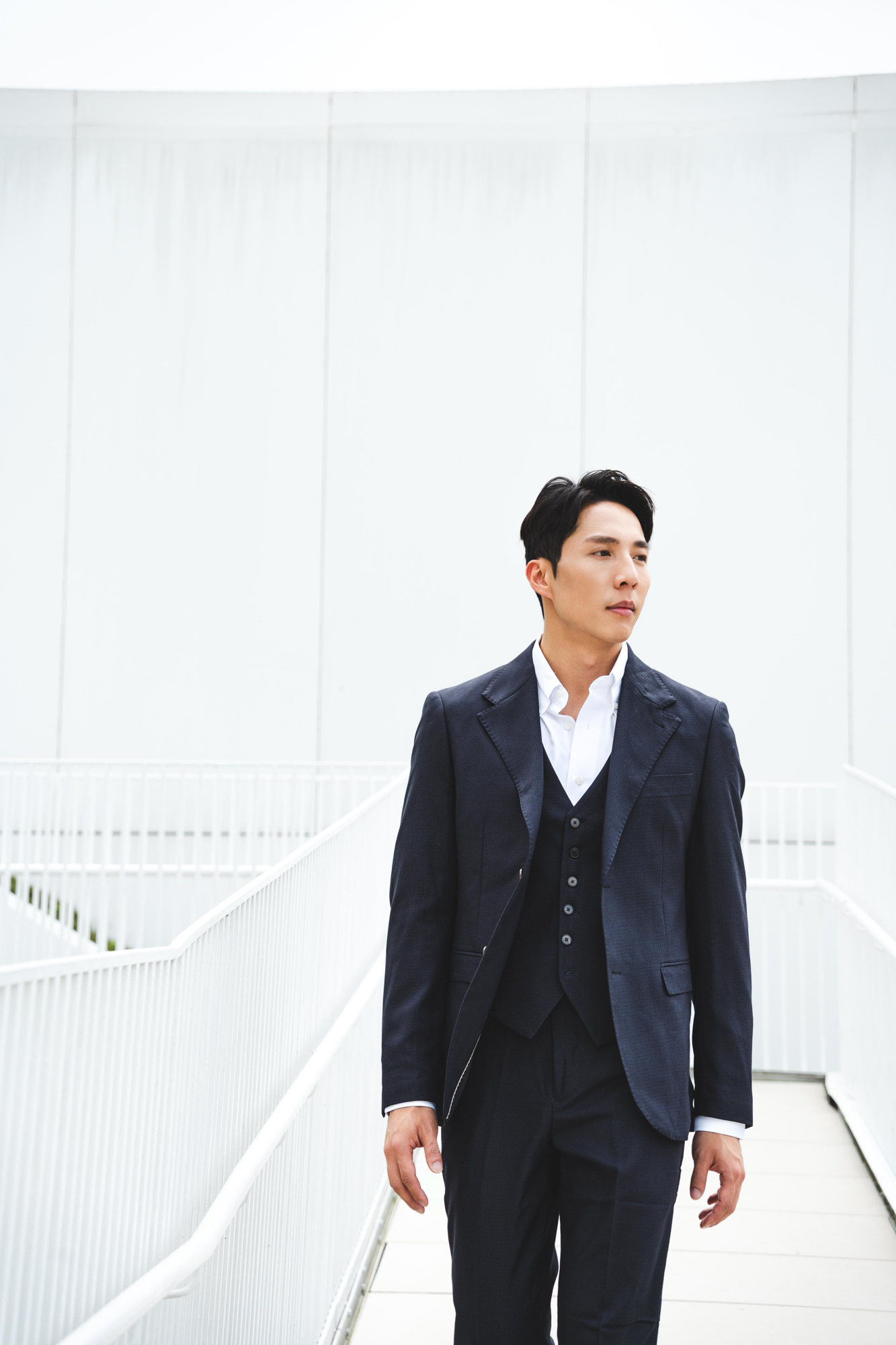 織紋三件式羊毛單排扣西裝 8230 霧夜藍