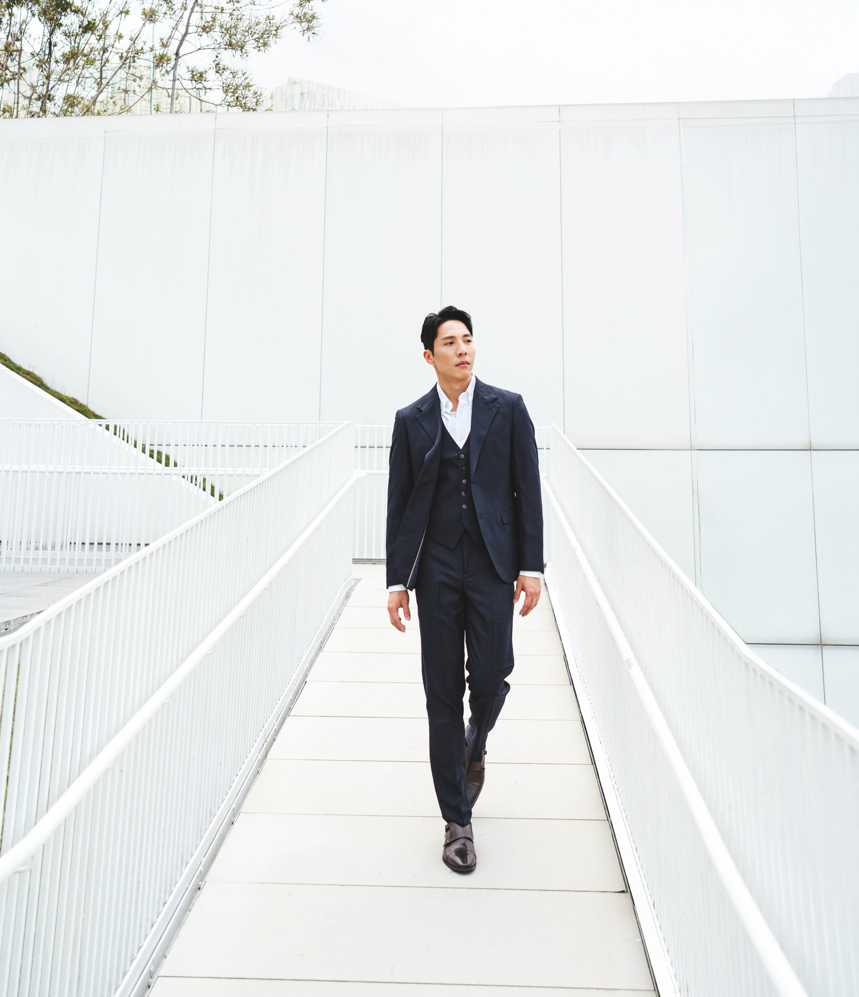 織紋三件式羊毛單排扣西裝 8230 霧夜藍