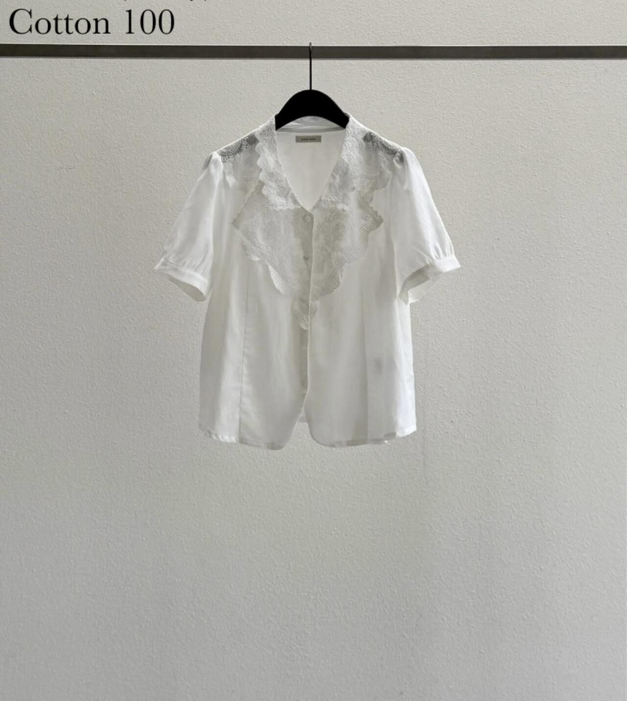 DR6203 微透蕾絲拼接倒V襯衫