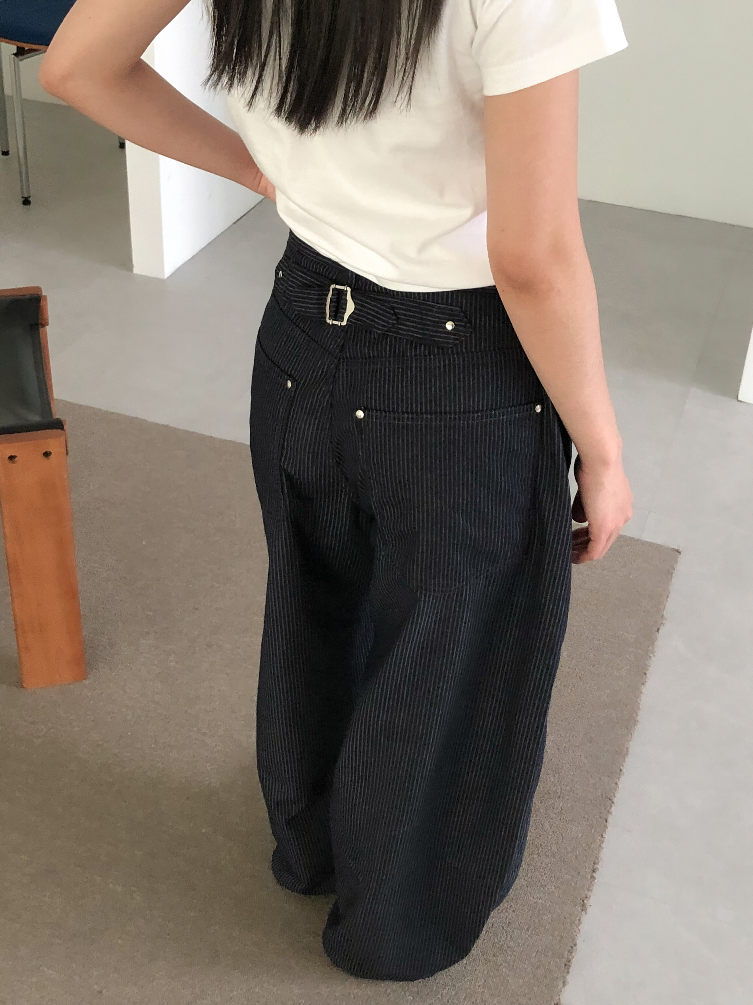 buckle stripe pants #長褲