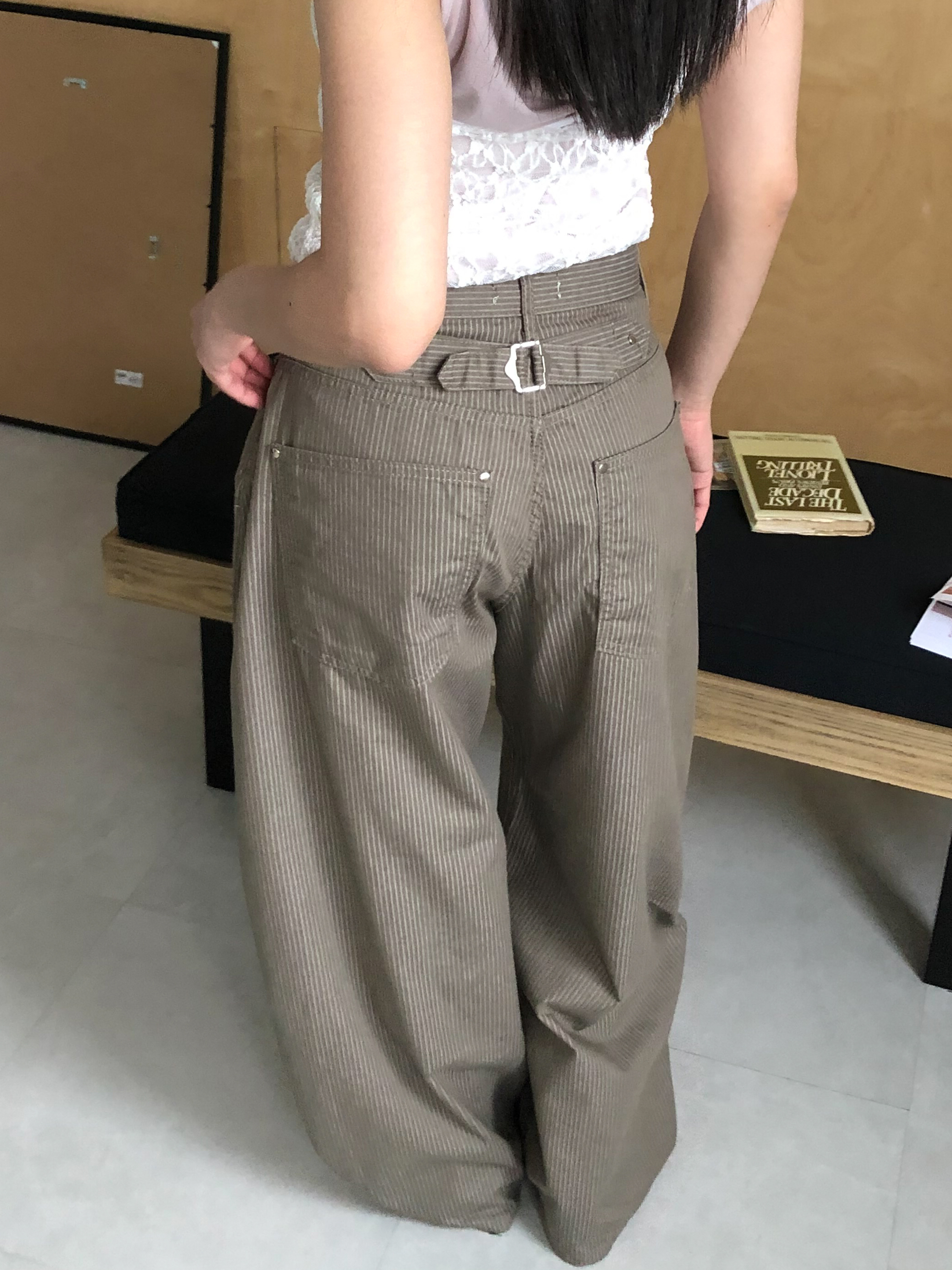 buckle stripe pants #長褲