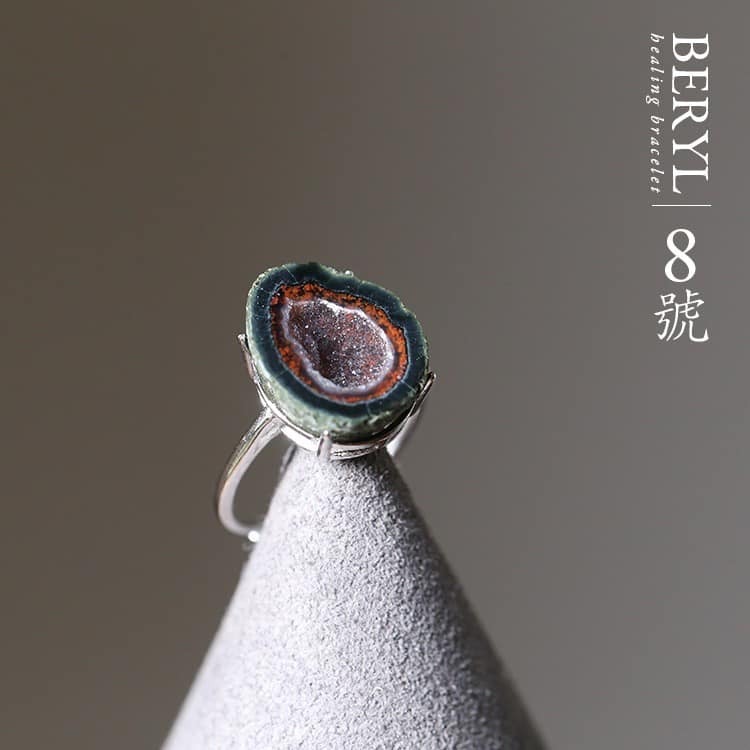 墨西哥瑪瑙晶洞聚寶盆純銀戒(活圍)