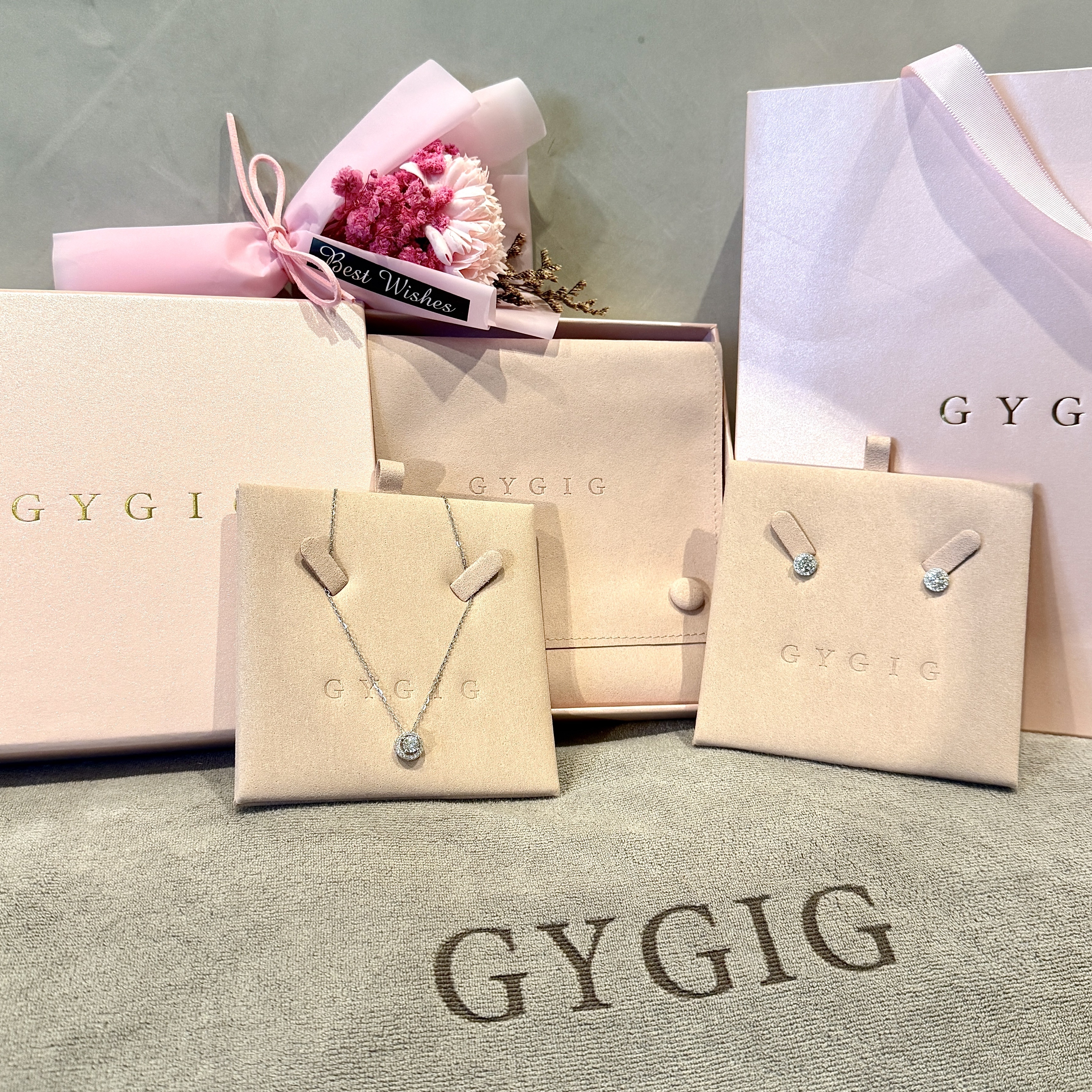 ｜Gy｛母親節限定禮盒｝白金圓鑽0.5ct高奢華培育鑽”耳釘/項鍊獨家定製｜