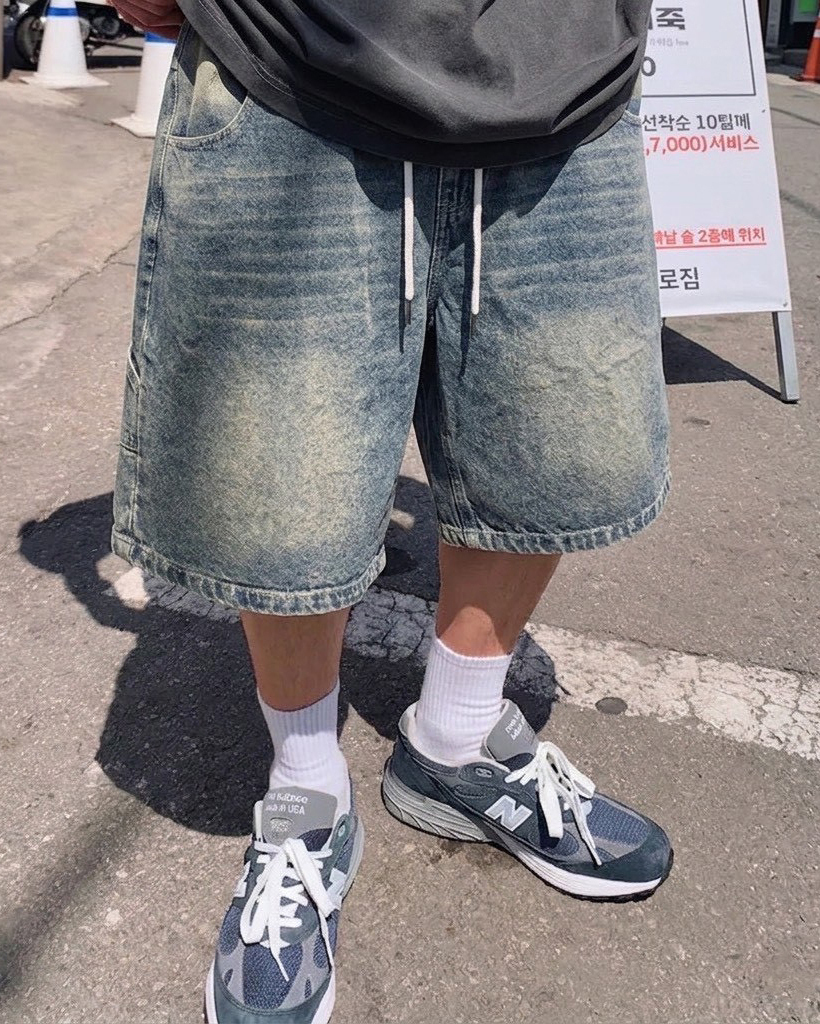 #95899 韓國水洗畫家牛仔短褲 藍 男生穿搭照