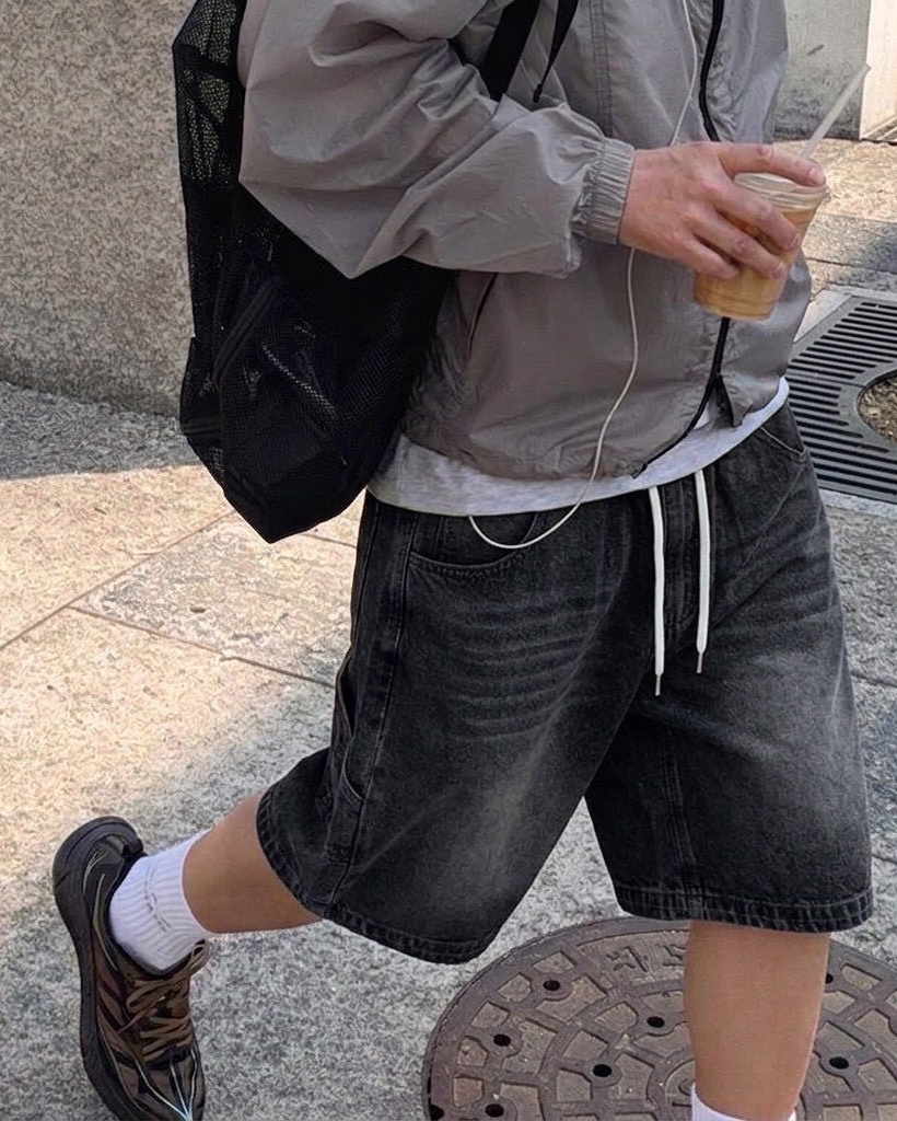 #95899 韓國水洗畫家牛仔短褲 黑 男生實穿
