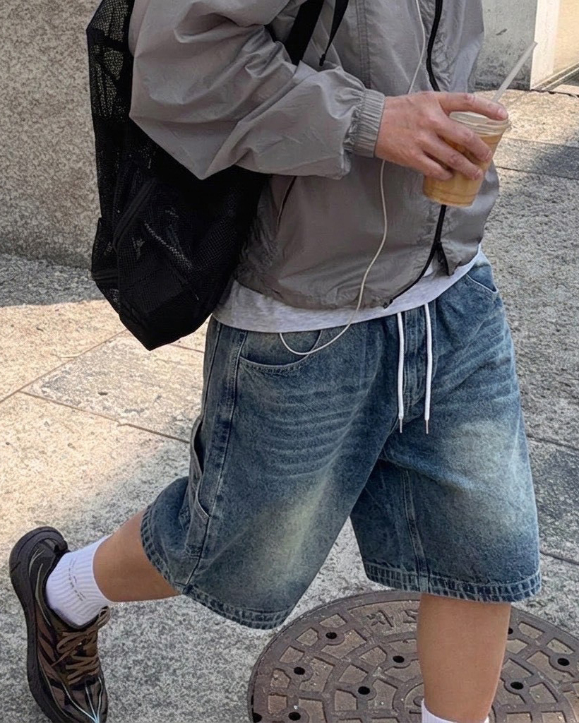 #95899 韓國水洗畫家牛仔短褲 藍 男生實穿