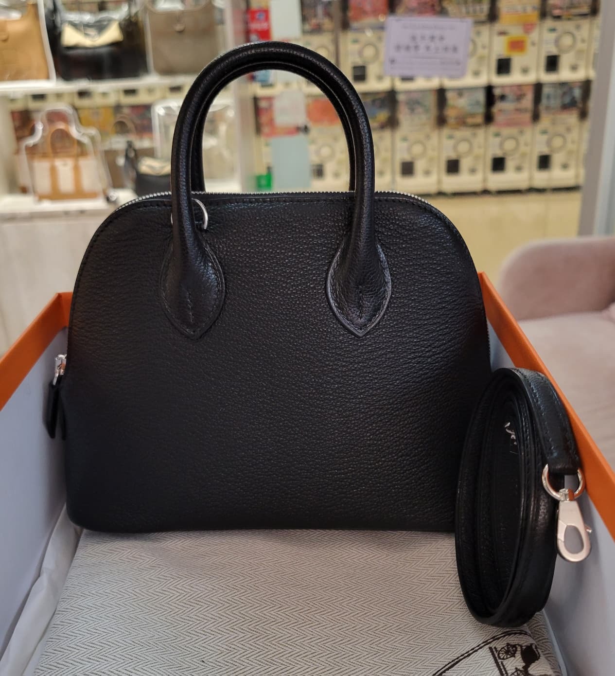 HERMES Mini bolide NOIR CK MYSORE 黑色銀扣 山羊皮