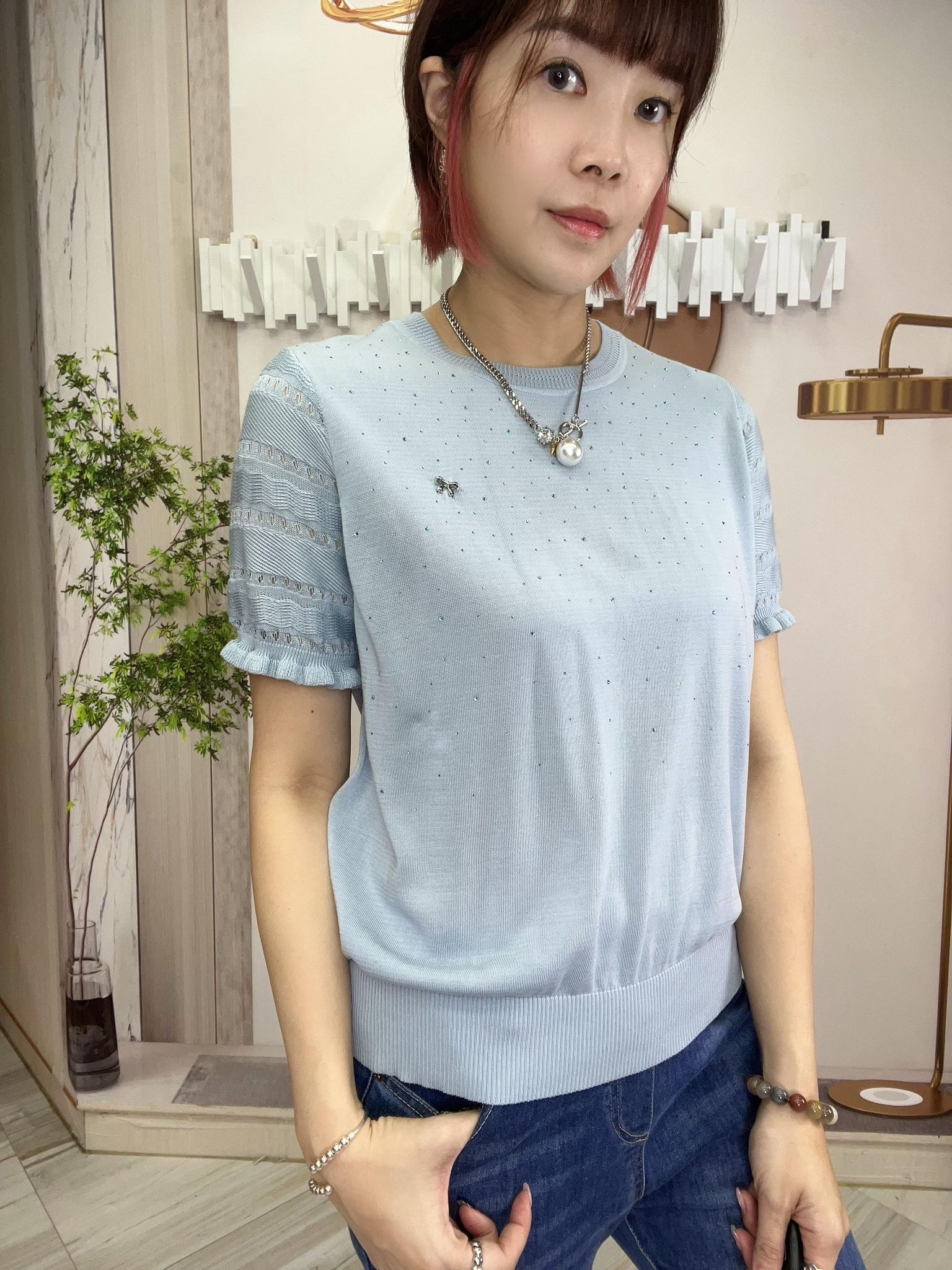 In牌子冰涼感閃拼淨色top ～162C