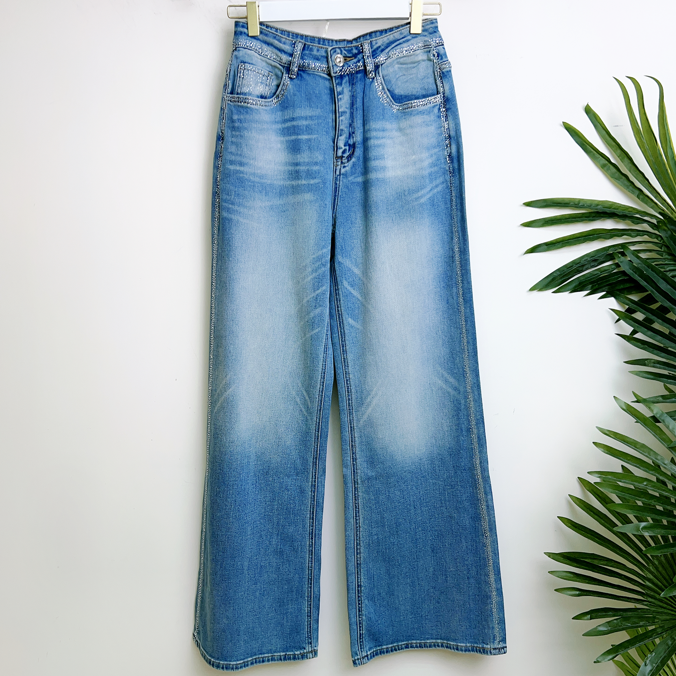碎石褲袋直筒牛仔褲 （腰S28/M30/L32 長41吋）P6335 #0805clo