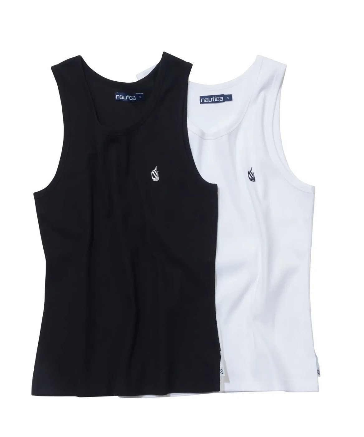 【OWN】NAUTICA 小LOGO 刺繡 無袖上衣 背心 彈性 螺紋 美式 舒適 男款 兩件一組 黑色 白色