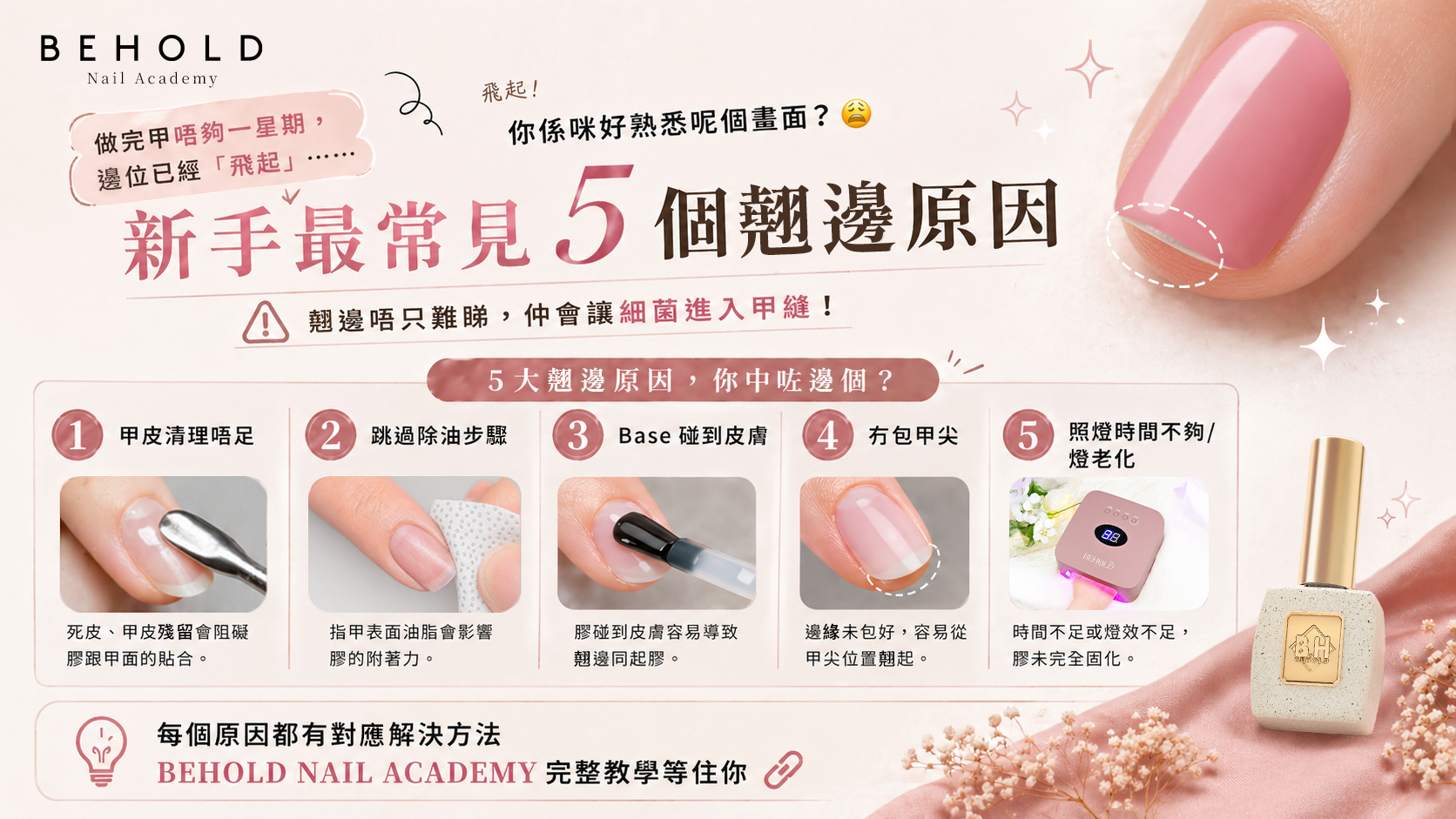BEHOLD GEL HK Gel Nail Lifting 起翹原因教學封面——5個常見原因