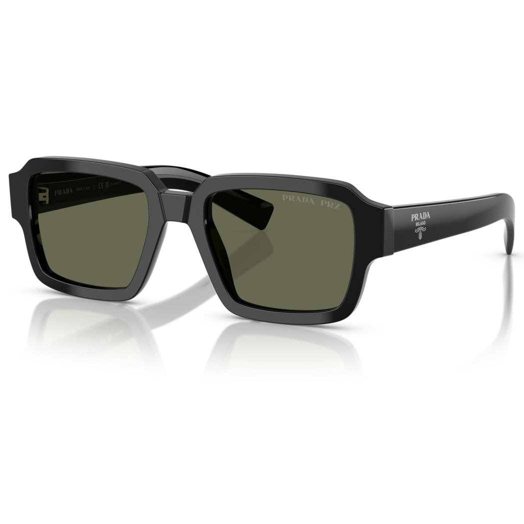 【PRADA】SPR 02ZSF 1AB03R-54mm 方框太陽眼鏡(黑色|偏光綠色)
