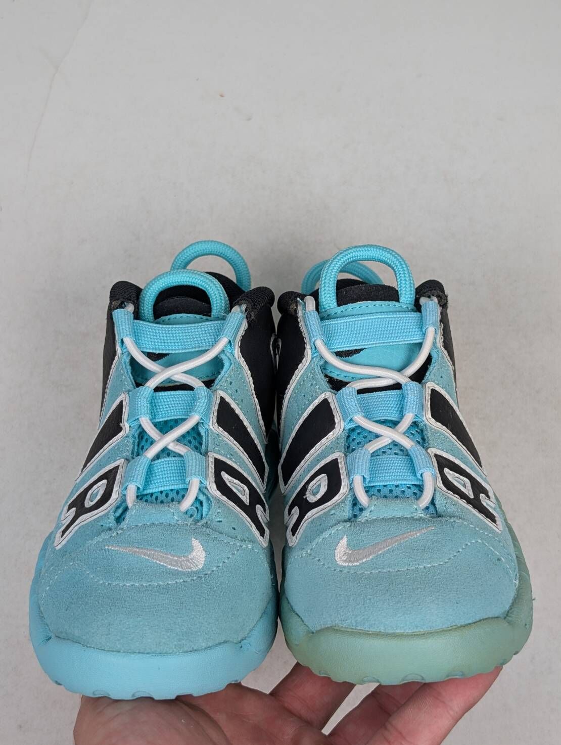 微瑕疵-左腳中底鞋底泛黃 CK0825-403 10C Air More Uptempo Light Aqua (TD) 湖水綠 小童款