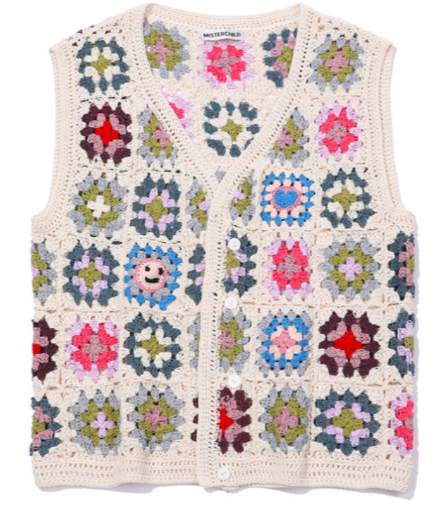 CR260504-R1 SMILE HEART CROCHET VEST (MULTI) (FREESIZE)