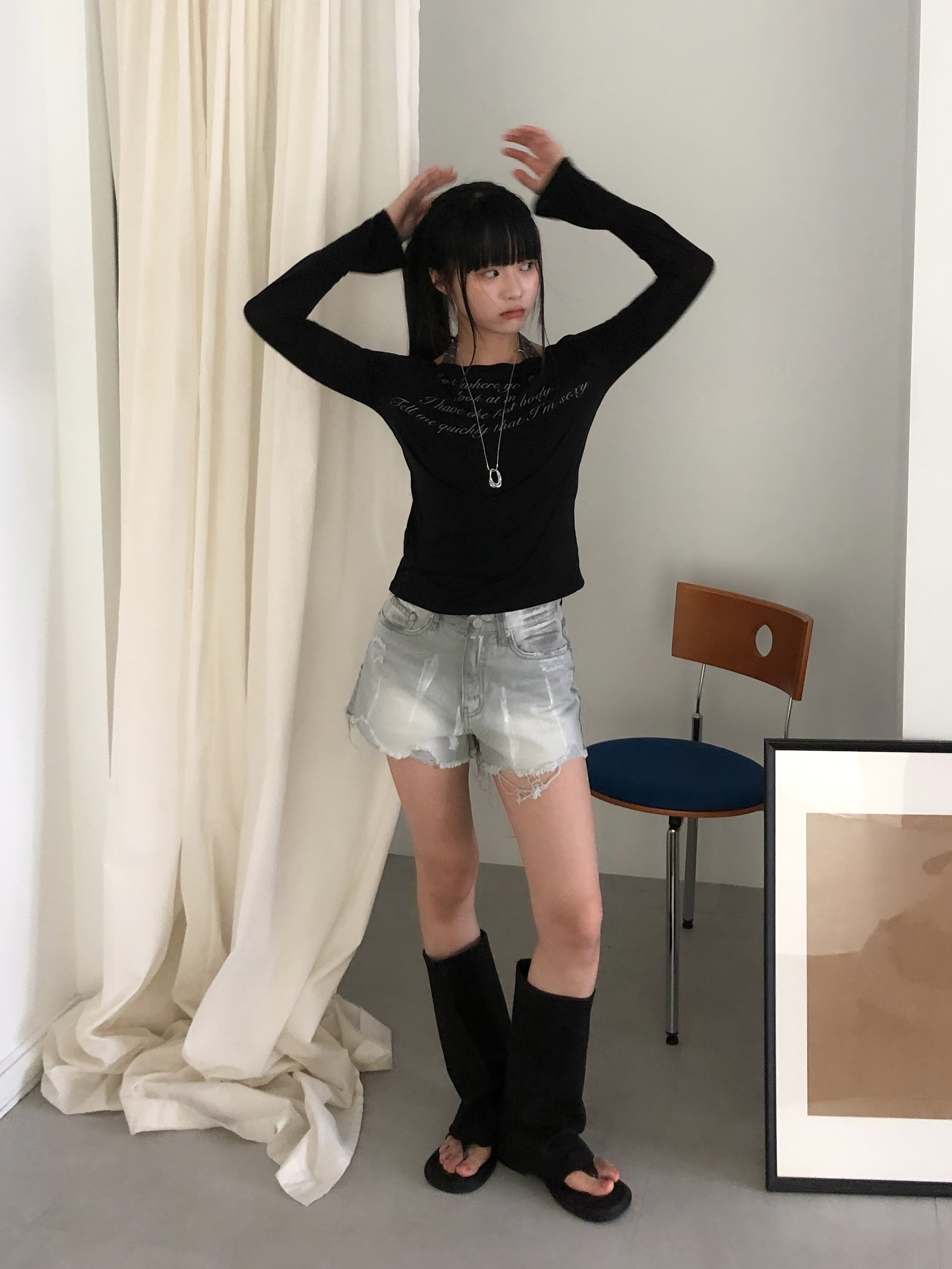 dirty wash denim shorts #短褲