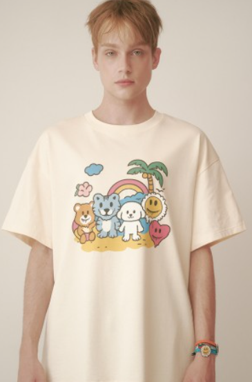 CR260504-R9 PALM FAMILY T-SHIRTS(CREAM) "