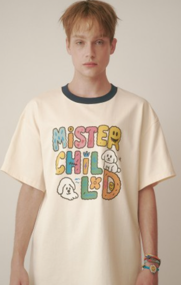 CR260504-R14 LETTERING T-SHIRTS(CREAM NAVY) "