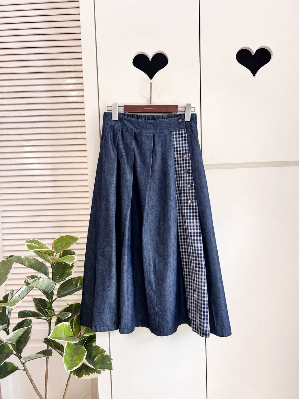 S1011 RM149 ▶️格子拼接牛仔長裙 👉M(W:72-80cm H:110cm) L(W:74-84cm H:118cm) L:81cm